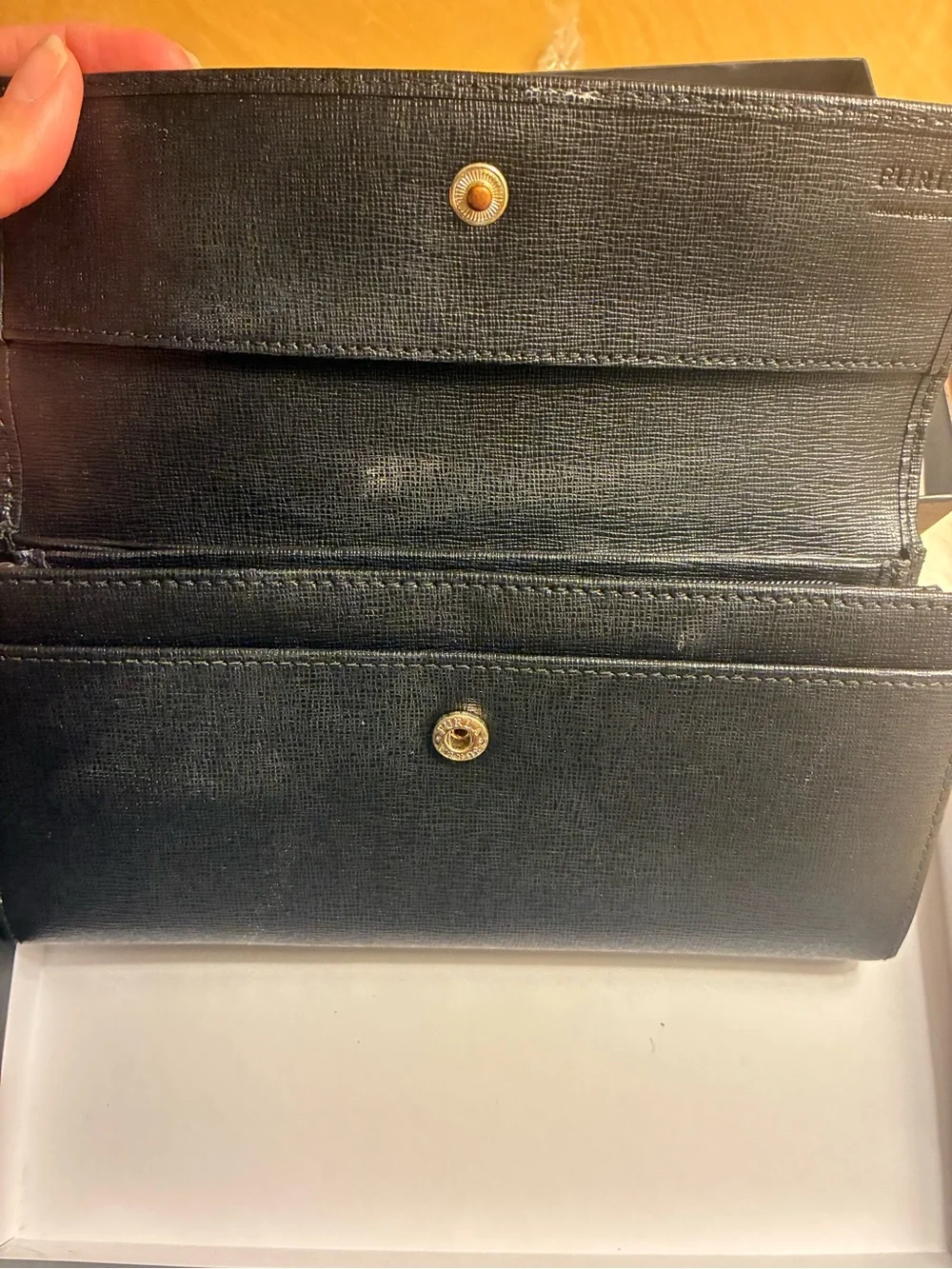 Furla Black Textured Leather Long Card Holder with Gold Logo